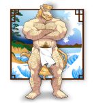  absurd_res accessory anthro asian_clothing beard bottomwear chase_(mlp) clothing east_asian_clothing elsergray999 facial_hair fundoshi hairy headband hi_res japanese_clothing loincloth male mostly_nude muscular muscular_male solo suggestive underwear 