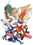  :d bright_pupils cinderace commentary decidueye greninja highres makoto_ikemu open_mouth outline pink_eyes pokemon pokemon_(creature) red_eyes red_pupils smile tongue white_background white_pupils yellow_eyes 