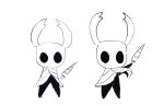  ambiguous_gender anthro arthropod black_body black_eyes black_sclera cape clothing hollow_knight horn insect melee_weapon monochrome mrluckey protagonist_(hollow_knight) solo sword team_cherry video_games weapon 
