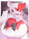  &lt;3 &lt;3_eyes anthro belly blush bodily_fluids claws fluffy fur grabbing_belly naughty_face night_owl_zz nintendo overweight pok&eacute;mon pok&eacute;mon_(species) saliva sweat tongue tongue_out video_games white_body white_fur zangoose 