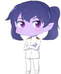  1girl administrator_(crossover_nexus) chibi colored_skin crossed_arms crossover_nexus_project crossover_nexus_series gyaheung isekai_monogatari_series military military_rank_insignia military_uniform naval_uniform non-web_source pointy_ears purple_eyes purple_hair purple_skin twintails uniform 