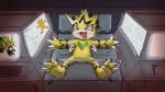  anthro bandai_namco blush bodily_fluids crying_laughing digimon digimon_(species) hi_res laugh machine pulsemon shiron_(pixiv) solo tears tickle_fetish tickle_torture tickling tickling_armpits tickling_feet yellow_body 