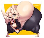  absurd_res anthro big_butt bottomwear bottomwear_pull breasts butt canid canine cleavage cleavage_cutout clothed clothing clothing_pull female fennec food fox fruit hi_res huge_butt hyper hyper_butt jacket largerest looking_at_viewer mammal pants pants_pull pear pear-shaped_figure plant short_stack solo spread_legs spreading teasing tiffy_finick_(based_andrew) tongue tongue_out topwear wide_hips yoga_pants 