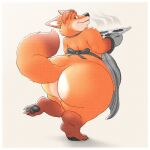  2022 anthro apron big_butt black_nose butt canid canine clothing disney fox gideon_grey hi_res male mammal orange_body overweight overweight_male simple_background solo vetoknox zootopia 