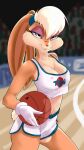  anthro ball basketball basketball_(ball) bedroom_eyes big_breasts breasts cleavage clothed clothing female lagomorph leporid lola_bunny looking_at_viewer looney_tunes mammal nahadon narrowed_eyes rabbit seductive smile smirk solo space_jam uniform warner_brothers 