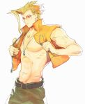  1boy abs belt blonde_hair blue_eyes boots charlie_nash collarbone commentary_request glasses groin male_focus muscular muscular_male navel open_clothes open_vest pants rimless_eyewear solo stomach street_fighter street_fighter_zero_(series) tanakalma vest yellow_eyes 