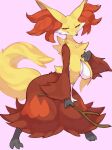 absurd_res anthro black_body breasts canid canine cheek_tuft delphox facial_tuft female fur hi_res inner_ear_fluff kame_3 looking_at_viewer mammal narrowed_eyes neck_tuft nintendo nipple_slip nipples pink_background pok&eacute;mon pok&eacute;mon_(species) pose pseudo_clothing red_body red_eyes red_fur red_nose simple_background smile solo standing stick tuft video_games white_body white_fur wide_hips yellow_body yellow_fur 