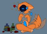  &lt;3 absurd_res alcohol beverage blue_claws blue_eyes blue_penis bottle claws erection fur genitals hi_res katzuwu looking_at_viewer machine male orange_body penis protogen screen screen_face simple_background smile solo 