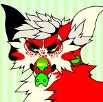  ambiguous_gender canid cheek_tuft chest_tuft ear_piercing facial_piercing facial_tuft fangs forked_tongue fur gauged_ear glistening glistening_eyes green_eyes hair inner_ear_fluff looking_aside mammal neck_tuft nose_piercing pattern_background piercing princelykaden red_body red_fur septum_piercing simple_background solo spotted_face striped_background tongue tongue_out tongue_piercing tuft white_body white_fur white_hair white_inner_ear white_inner_ear_fluff 