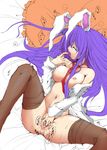  animal_ears breasts bunny_ears highres large_breasts long_hair masturbation purple_hair pussy reisen_udongein_inaba solo spread_legs take_toshiaki thighhighs touhou 
