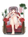  barefoot blush chair cum feet kakuno nail_polish original plant ribbon sitting solo twintails 