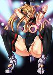  alternative_comics armpits asagiri_(pixiv_#10372) blonde_hair bodypaint boots breasts covered_nipples fate_testarossa large_breasts long_hair lyrical_nanoha mahou_shoujo_lyrical_nanoha pole pole_dancing pubic_hair red_eyes solo stripper stripper_pole tears thighhighs twintails 