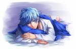  bad_id bad_pixiv_id blanket blue_eyes blue_hair k_(tilt1215) kuroko_no_basuke kuroko_tetsuya looking_at_viewer lying male_focus pillow solo 