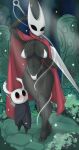  absurd_res anthro areola areola_slip arthropod big_breasts bikini bikini_bottom bikini_top blush breasts cloak clothing detailed_background duo female fraydragon grass hi_res hollow_knight hornet_(hollow_knight) looking_at_viewer nonbinary_(lore) particles plant protagonist_(hollow_knight) stone_floor swimwear team_cherry vessel_(species) video_games white_bikini white_clothing white_swimwear wide_hips 