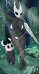  absurd_res ambiguous_gender anthro areola areola_slip arthropod big_breasts bikini bikini_bottom bikini_top blush breasts clothing detailed_background duo female fraydragon grass hi_res hollow_knight hornet_(hollow_knight) looking_at_viewer nonbinary_(lore) particles plant protagonist_(hollow_knight) stone_floor swimwear team_cherry vessel_(species) video_games white_bikini white_clothing white_swimwear wide_hips 