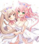  2girls :d animal_ear_fluff animal_ears bangs blush bow bow_panties bowtie breasts cat_ears cat_girl cat_tail cleavage collarbone cowboy_shot dot_mouth eyebrows_visible_through_hair fang flower frilled_babydoll green_eyes hair_between_eyes hair_flower hair_ornament hamico highres hug light_brown_hair long_hair looking_at_viewer medium_breasts multiple_girls original panties pantyshot pink_bow pink_bowtie pink_hair shiny shiny_hair simple_background small_breasts smile spaghetti_strap standing tail tail_raised thighs twintails two_side_up underwear very_long_hair white_babydoll white_background white_panties wrist_cuffs yellow_eyes 
