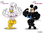  accessory anatid anseriform anthro atariboy avian bird daisy_duck disney duck duo female hair_accessory hair_bow hair_ribbon mammal minnie_mouse mouse murid murine muscular ribbons rodent simple_background two_piece_swimsuit 