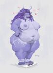  &lt;3 2022 absurd_res anthro areola cervid deep_navel dialogue female full-length_portrait fur genitals hair hand_on_hip hi_res huge_thighs mammal morbidly_obese morbidly_obese_anthro morbidly_obese_female navel nipples obese obese_anthro obese_female overweight overweight_anthro overweight_female pineconedraws poppy_(pineconedraws) portrait purple_areola purple_body purple_eyes purple_fur purple_hair purple_nipples pussy simple_background solo standing text thick_thighs weighing_scale white_background wide_hips 