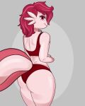  absurd_res amphibian anthro axolotl big_butt butt clothing digital_media_(artwork) female hair hi_res looking_at_viewer mole_salamander pink_body pink_butt pink_eyes pink_skin red_clothing rodd.y salamander_(amphibian) simple_background small_waist smile solo thick_thighs wide_hips 