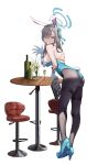  1girl :d absurdres animal_ears ass asuna_(blue_archive) asuna_(bunny)_(blue_archive) bare_shoulders black_legwear blue_archive blue_eyes blue_footwear blue_leotard blue_ribbon bottle breasts brown_hair chair cup drink drinking_glass duzizai elbow_gloves fake_animal_ears fake_tail flower from_behind gloves grin hair_over_one_eye hair_ribbon hairband halo high_heels highres large_breasts leaning_forward leotard long_hair looking_at_viewer looking_back mole mole_on_breast official_alternate_costume pantyhose parted_lips playboy_bunny rabbit_ears rabbit_tail revision ribbon sideboob simple_background skindentation smile spread_fingers standing table tail thigh_strap vase waving white_background white_flower white_gloves white_hairband 