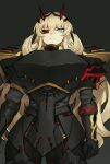  1girl armor black_armor black_sclera blush breastplate colored_sclera fairy_knight_gawain_(fate) fairy_knight_gawain_(first_ascension)_(fate) fate/grand_order fate_(series) faulds full_armor gauntlets green_eyes heterochromia highres looking_at_viewer melon22 mismatched_sclera pauldrons red_eyes shoulder_armor solo tall_female 