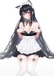  1girl absurdres animal_ears apron bare_shoulders black_hair breasts cleavage garter_straps highres kirin3145 legs_together looking_at_viewer maid maid_apron maid_headdress medium_breasts red_eyes thighhighs thighs vivid_(production) white_legwear xingye 