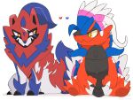  &lt;3 2022 4:3 ambiguous_gender blue_body blue_fur claws duo feathers feet feral fur hero_of_many_battles_zamazenta kiirono koraidon legendary_pok&eacute;mon looking_at_another nintendo pok&eacute;mon pok&eacute;mon_(species) red_body signature simple_background sitting tire toe_claws toes video_games white_background yellow_eyes zamazenta 