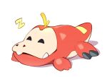  absurd_res ambiguous_gender combos-n-doodles eyes_closed fangs feral fuecoco hi_res lying nintendo on_front pok&eacute;mon pok&eacute;mon_(species) red_body simple_background sleeping solo sound_effects video_games white_background zzz 