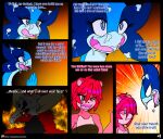  2018 absurd_res anthro blue_eyes blueberry_jam_(viroveteruscy) bone breasts clothing comic daylock_(viroveteruscy) demon english_text female frosting fur glowing glowing_eyes group hair hi_res mammal multicolored_body multicolored_fur open_mouth pink_hair raspberry_(viroveteruscy) red_eyes reptile scalie scar skull text topwear trio two_tone_body two_tone_fur url ursid viroveteruscy warning_cream_filled 