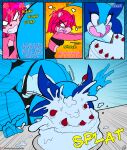  2018 absurd_res anthro big_butt blue_eyes blueberry_jam_(viroveteruscy) bottomwear breasts butt cake clothing comic cross-popping_vein dessert duo english_text female food frosting fruit fur hair hi_res huge_butt mammal multicolored_body multicolored_fur navel open_mouth pink_hair plant raspberry_(viroveteruscy) reptile scalie sound_effects spread_legs spreading strawberry text thick_thighs topwear two_tone_body two_tone_fur ursid viroveteruscy warning_cream_filled 