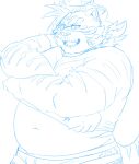  2022 anthro belly clothed clothing clothing_lift felid hi_res kemono licho_(tas) lifewonders male mammal navel overweight overweight_male pantherine qdng0atngbaqmce shirt shirt_lift simple_background sketch solo tiger tokyo_afterschool_summoners topwear underwear undressing video_games 