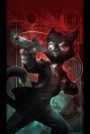  2017 4_fingers action_pose anthro black_body black_fur business_suit cheek_tuft clothed clothing detailed_background domestic_cat eyewear facial_tuft felid feline felis fingerless_(marking) fingers fully_clothed fur glasses gun handgun head_tuft holding_gun holding_handgun holding_object holding_pistol holding_weapon lackadaisy looking_back male mammal mordecai_heller pistol pose ranged_weapon solo suit tracy_j._butler tuft weapon webcomic whiskers 
