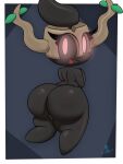  2022 3:4 big_butt black_body butt digital_media_(artwork) eyelashes female floating ghost glowing glowing_eyes hi_res huge_butt humanoid looking_at_viewer looking_back nintendo not_furry nude open_mouth phantump pok&eacute;mon pok&eacute;mon_(species) pok&eacute;morph presenting presenting_hindquarters rear_view red_eyes shaded signature simple_background smile solo spirit thick_thighs tongue video_games whynotwynaut wide_hips 