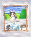  2022 animal_humanoid arai-san biped black_nose carrying duo eyes_closed feral grey_body hi_res humanoid humanoid_hands kemono kemono_friends mammal mammal_humanoid outside procyonid procyonid_humanoid raccoon raccoon_humanoid sitting umikazenet3 