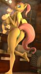  3d_(artwork) 4k 9:16 absurd_res alternate_hairstyle anthro anthrofied big_breasts big_butt breasts brush butt clothed clothing digital_media_(artwork) dongly12 equid equine female fluttershy_(mlp) friendship_is_magic hasbro hi_res mammal mirror my_little_pony nipples pegasus solo source_filmmaker thong toothbrush topless underwear wings 