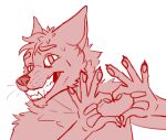  &lt;3 anthro bodily_fluids canid canine fox gesture hand_heart male mammal sickfreak smile smiling_at_viewer solo sweat sweatdrop teeth wide_grin 