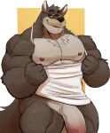  absurd_res anthro balls big_penis bottomless brown_body brown_fur canid canine canis clothed clothing dreamworks eyewear fur genitals hi_res huge_penis male mammal mr._wolf_(the_bad_guys) muscular muscular_anthro muscular_male nipples pecs penis shirt solo sunglasses tank_top the_bad_guys thick_penis topwear vitashi wolf 