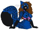  2022 alpha_channel anthro areola black_body black_fur blue_body blue_eyes blue_fur breasts brown_hair clothed clothing digital_media_(artwork) eyebrows eyelashes felid feline female fur genitals hair kittydee mammal nipples open_mouth pussy smile spots spotted_body spotted_fur teeth tongue 