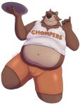  absurd_res anthro artkizu beaver belly big_belly blush bulge chomper&#039;s clothing crop_top hi_res hooters hooters_uniform humanoid_hands male mammal moobs navel neck_tuft overweight overweight_male rodent shirt shy smile solo thick_thighs topwear tuft wide_hips woods_(chomper&#039;s) 