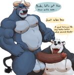  absurd_res anthro balls big_penis black_body black_fur blush bodily_fluids bovid bovine cattle cum dialogue duo english_text erection fur genital_fluids genitals giant_panda hi_res horn licking male male/male mammal musclegut muscular muscular_anthro muscular_male nipples nude oral pecs penile penis penis_lick sex simple_background speech_bubble text tongue tongue_out ursid vitashi white_background white_body white_fur 