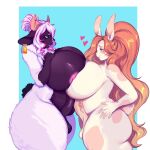  &lt;3 1:1 2021 5_fingers allie_(tajem) anthro anthro_on_anthro areola balls bella_(terraapple) big_breasts big_penis biotari blue_eyes bovid breast_squish breasts breasts_frottage caprine digital_media_(artwork) duo ear_tag eye_contact fingers frottage fur genitals gynomorph gynomorph/gynomorph hair hi_res huge_breasts intersex intersex/intersex lagomorph leporid long_hair looking_at_another mammal multicolored_hair nipples orange_hair penis pink_hair rabbit sex sheep short_hair simple_background squish thick_thighs two_tone_hair vein white_hair wool_(fur) 