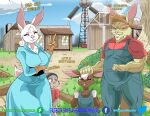  anthro berry big_breasts big_grandpa_chung big_sis_belle blush bodily_fluids breasts building clothed clothing cloud comic detailed_background digital_media_(artwork) duo english_text farm farm_girl farmer female food fruit fur group hair hat headgear headwear hi_res house huge_breasts lagomorph leporid male male/female mammal open_mouth outside plant rabbit scut_tail short_tail simple_background slasheramaya smile solo text tree veroma yami 