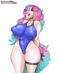  anthro big_breasts breasts clothing female galarian_ponyta girlsay hi_res huge_breasts nintendo nipple_outline one-piece_swimsuit pok&eacute;mon pok&eacute;mon_(species) regional_form_(pok&eacute;mon) simple_background solo swimwear video_games white_background 