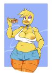  2022 animatronic anthro areola areola_slip avian beak big_breasts bird blue_background bottomwear breasts cassette_spicy chest_tuft chica_(fnaf) chicken cleavage clothed clothing crop_top digital_media_(artwork) doll_joints eyeshadow feathers female five_nights_at_freddy&#039;s food food_on_face galliform gallus_(genus) hand_on_hip hi_res holding_food holding_object hotpants licking machine makeup navel nipple_outline nipple_slip nipples non-mammal_breasts non-mammal_nipples orange_areola orange_nipples phasianid pizza pizza_slice purple_eyeshadow robot scottgames self_lick shirt shorts simple_background slightly_chubby solo thick_thighs tongue tongue_out topwear tuft video_games white_crop_top wide_hips yellow_body yellow_feathers 