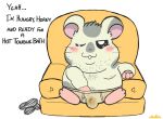  2021 anthro belly blush bulge clothing cricetid english_text furniture grey_body hamster hamtaro_(series) male mammal moobs nipples one_eye_closed overweight overweight_male oxnard pompunks rodent sitting sofa solo text underwear 