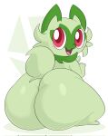  2022 ambiguous_gender anthro big_butt butt digital_media_(artwork) ekkokenight felid feline fur green_body green_fur hi_res huge_butt looking_back mammal nintendo open_mouth pok&eacute;mon pok&eacute;mon_(species) solo sprigatito thick_thighs video_games wide_hips 