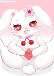  &lt;3 &lt;3_eyes 2021 accessory anthro anus blush cherry clovergame0 female floppy_ears flower flower_in_hair food fruit fur genitals gradient_background hair hair_accessory jewelpet jewelry lagomorph legs_up leporid lying mammal necklace on_back open_mouth plant presenting presenting_pussy pussy rabbit red_eyes ruby_(jewelpet) sanrio signature simple_background solo spread_legs spread_pussy spreading white_body white_fur young 