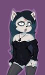  2022 anthro cartoon_hangover choker claire_(the_summoning) clothing cross cross_necklace domestic_cat felid feline felis female fur goth hi_res jewelry legwear mammal necklace notched_ear solo stupidgnoll the_summoning thigh_high_stockings thigh_highs upside_down_cross white_body white_fur 