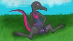  16:9 4k absurd_res anthro black_body female gaping gaping_pussy genitals graythezebra hi_res nintendo pok&eacute;mon pok&eacute;mon_(species) pussy salazzle solo spread_pussy spreading video_games widescreen 