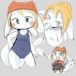  1:1 age_difference anthro apron bandanna blonde_hair blush cetacean chibi clothed clothing delphinoid doneru female fin hair hand_on_hip hi_res kerchief mammal marine shiranagi_konami simple_background sketch_page solo swimwear tail_fin toothed_whale virtual_youtuber white_body younger_female 